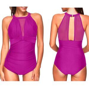 TEMPTME One Piece Swimsuit High Neck Plunge Monokini One-Piece Swimwear NWT